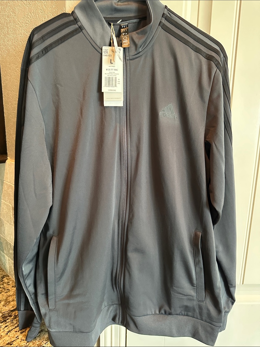 adidas Slate Gray Full-Zip Track Jacket with Three Stripes